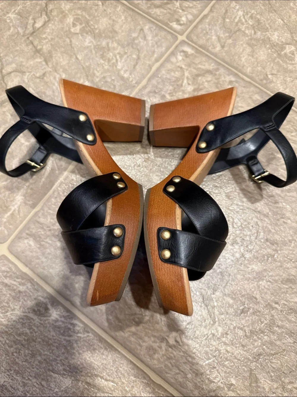 Amazon Black Crossband Wedge Sandals with Ankle Strap